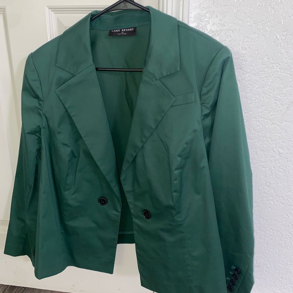 Lane Bryant Cropped Green Blazer Classic Tailored Suit Jacket